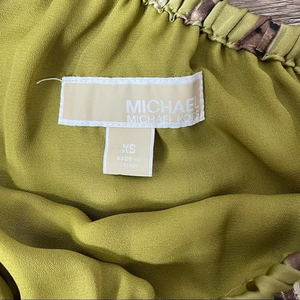 Michael Kors Tarragon Peasant One Shoulder MIDI Dress XSMALL